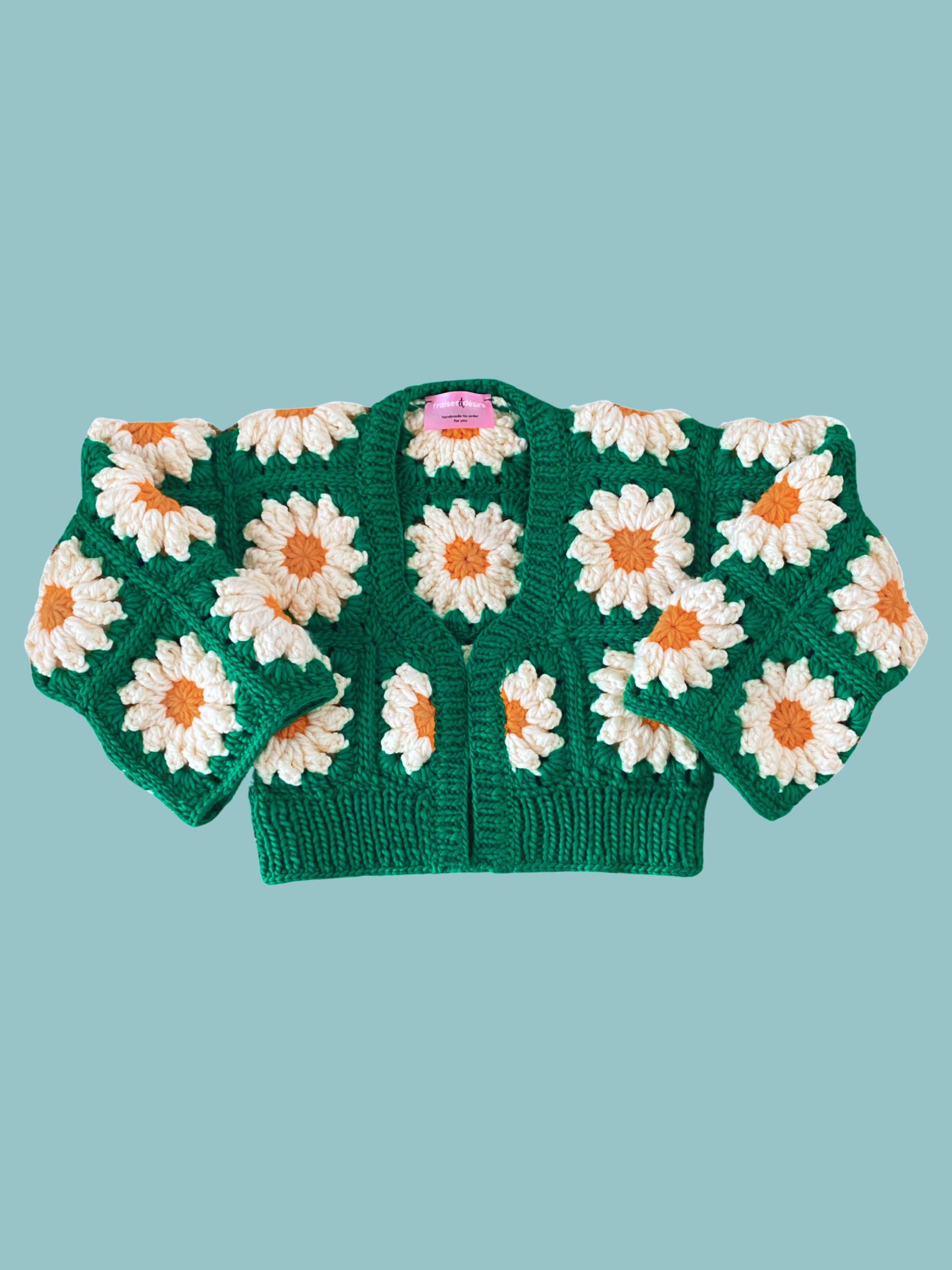 Colossal Daisies crocheted and hand-knitted cardigan