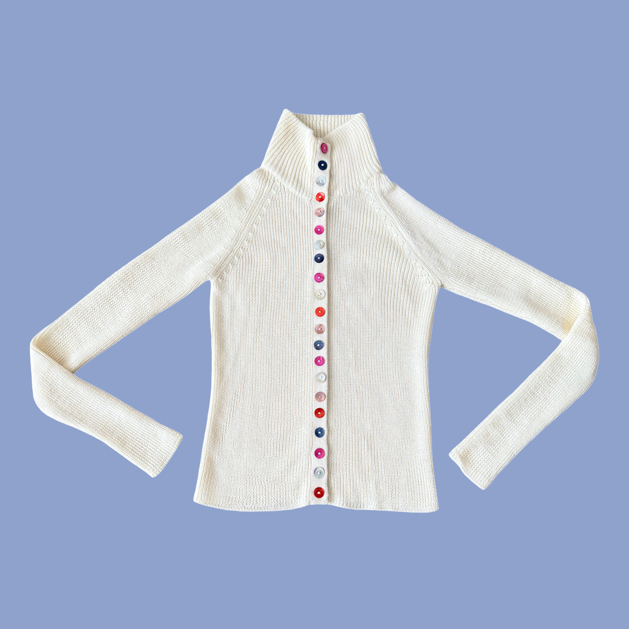 Versatile Ecru Turtleneck Sweater with Mother-of-Pearl Buttons