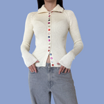 Load image into Gallery viewer, Versatile Ecru Turtleneck Sweater with Mother-of-Pearl Buttons
