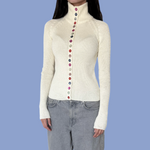 Load image into Gallery viewer, Versatile Ecru Turtleneck Sweater with Mother-of-Pearl Buttons
