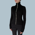 Load image into Gallery viewer, Versatile Black Turtleneck Sweater with Mother-of-Pearl Buttons
