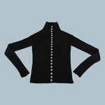 Load image into Gallery viewer, Versatile Black Turtleneck Sweater with Mother-of-Pearl Buttons
