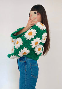 Colossal Daisies crocheted and hand-knitted sweater