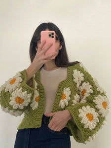 Colossal Daisies crocheted and hand-knitted cardigan