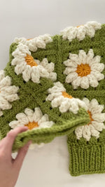 Load and play video in Gallery viewer, Colossal Daisies crocheted and hand-knitted cardigan
